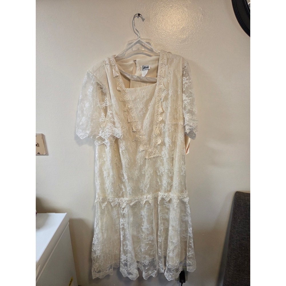 Vintage Gilberti Lace Drop Waist Dress Cream Floral TheParty Dress Collection B4